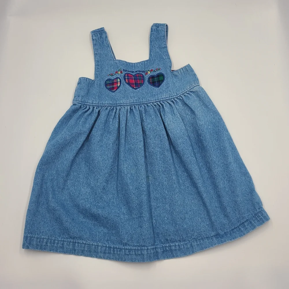 Vintage Oshkosh plaid heart denim jumper size 4T